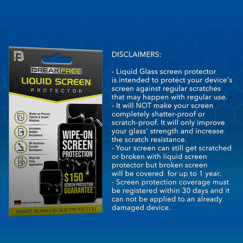 BREAK FREE Liquid Glass Screen Protector With $150 Coverage | Wipe On Scratch and Shatter Resistant Nano Protection for All Phones Tablets and Sma...