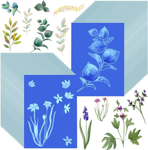 gyepin 80 Sheets Sun Print Paper Kit A5 Cyanotype Paper High Sensitive Sun Art Paper Nature Printing Paper Solar Drawing Paper for Kids Adults Art...