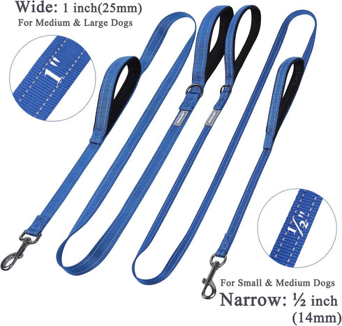 VIVAGLORY Traffic Handle Dog Leash, Two Padded Soft Handles Dog Leash, Strong Reflective & Metal Hook Training Dog Lead, Blue...