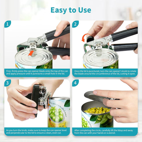 Ultrean Manual Can Opener Bottle Opener,Heavy Duty Stainless Steel Smooth Edge Manual Hand Held Can Opener With Soft Touch Handle, Rust Proof Over...