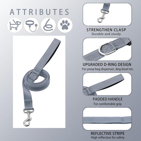 Reflective Dog Collar with Safety Locking Buckle, Adjustable Soft Breathable Nylon Collars for Small, Medium and Large Dogs(Collar+Leash XS Width ...