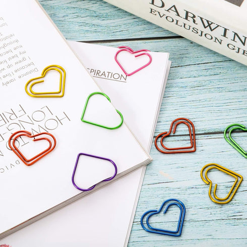 105 Pieces Colorful Paper Clips Metal Heart Paperclips for Office Stationery School Supplies...