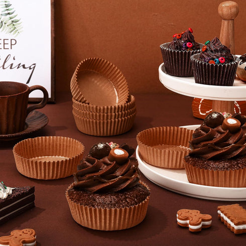 Uiifan 50 Pack Disposable Round Cupcake Liners Paper Baking Cups Wrappers Cupcake Liners Paper Microwave Oven Safe Paper Bakeware Paper Mold for S...