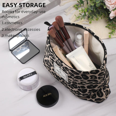 Leopard Print Makeup Bag for Purse Zipper Cosmetic Bag Large Capacity Canvas Makeup Bags Travel Cute Aesthetic Toiletry Bag Accessories Organizer,...