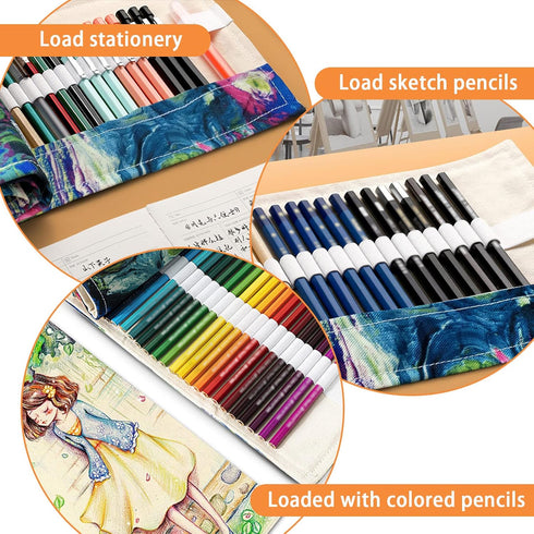 72 Slots Canvas Pencil Roll Wrap, Handmade Roll-Up Canvas Pencil Wrap, Colored Pencils Wrap, for Artists Painting, Sketchers, Student...