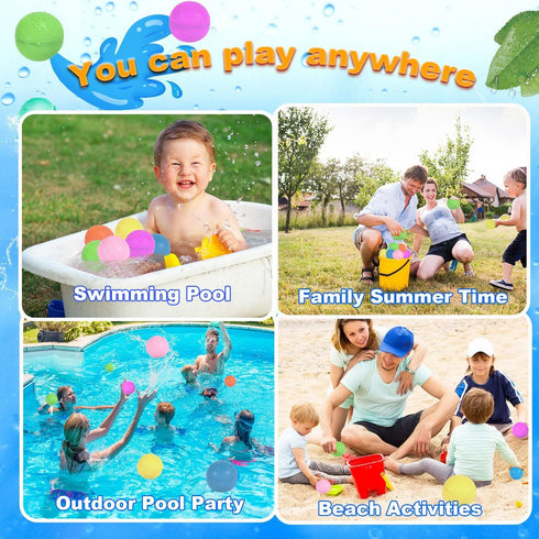98K Reusable Water Balloons 6Pcs with Mesh Bag, Self Sealing Silicone Ball Latex-Free, No Clean Hassle, Easy to Fill, Summer Toys Water Toy Swimmi...