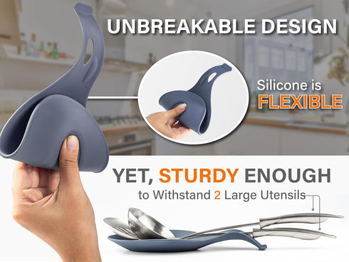 Silicone Spoon Rest for Stove Top – 1 Piece - HEAT RESISTANT & EASY CLEAN Kitchen Spoon Rest for Kitchen Counter - Silicone Utensil Rest for Stove...