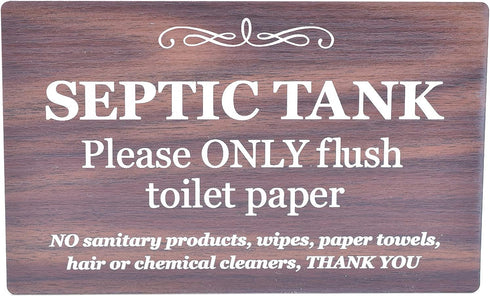 Septic Tank Adhesive Sign - Stylish Walnut Effect, Plaque for Toilet, Bathroom, W.C, Septic Tank...