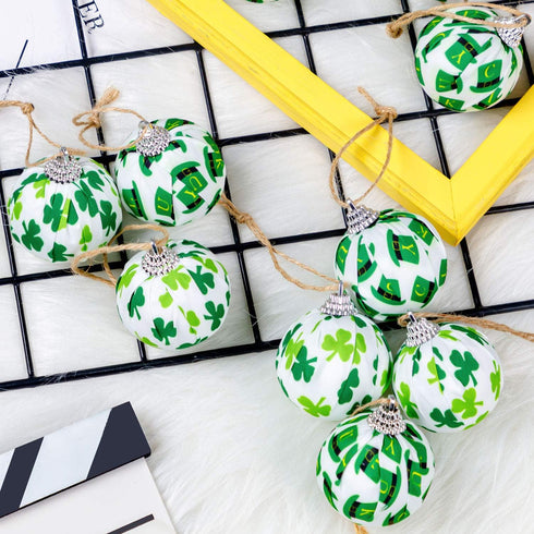 St. Patrick's Day Ball Ornaments, 12PCS Green Shamrocks and Hat Fabric Wrapped Balls, Decorative Hanging Ornaments for Tree Home Office Bedroom Pa...