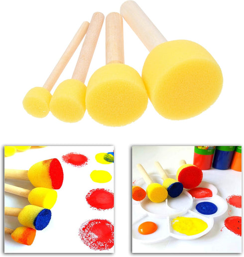 Kare & Kind 30 pcs Round Sponges Brush Set - Painting Tools - for DIY Arts, Crafts, Stencils, Graffiti - Assorted Sizes - Foam Brush and Wooden Ha...