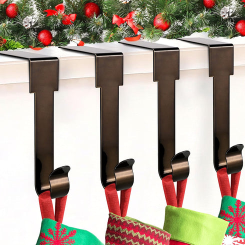 Christmas Stocking Holders for Mantle,4 Pack Adjustable Stocking Holder Non-Skid Stocking Hangers Lightweight Stocking Hooks for Fireplace Home De...