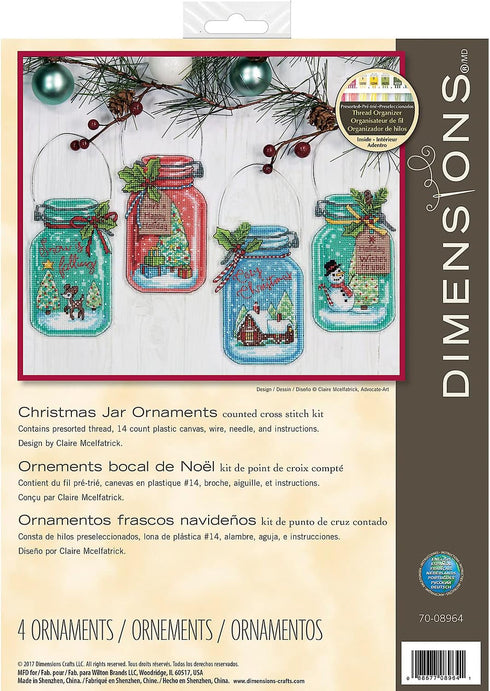 Dimensions 70-08964 Counted Cross Stitch Holiday Mason Jar Ornament Kit, 4pc...