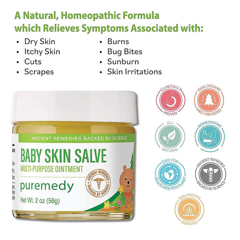 Puremedy Baby Skin Salve Multi Purpose Ointment All Natural Healing Homeopathic First Aid to Relieve Symptoms of Diaper Rash Dry Flaky Skin Bug Bi...