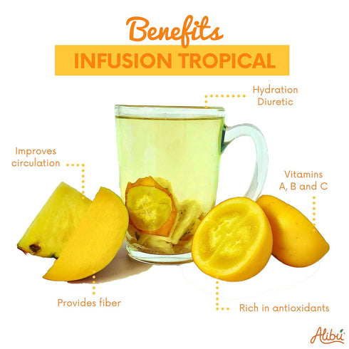 Alibú Dried Fruit Tea Infusions - Tropical - Naranjilla, Mango, Pineapple – Certified Vegan, 100% Natural, Hot or Iced, Caffeine Free, Eat and Dri...