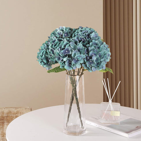 Artificial Flowers Silk Hydrangea Flowers with 5 Heads Fake Flower Bunch Bouquet for Home Wedding Party Decor DIY (Lake Bule?5 Flower Heads)...