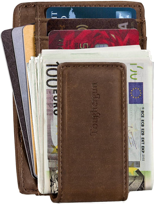 Toughergun Slim Minimalist Wallet for Men with Magnetic Money Clip Leather Wallet, Credit Card Holder RFID Blocking Front Pocket Holds Cash and Ca...