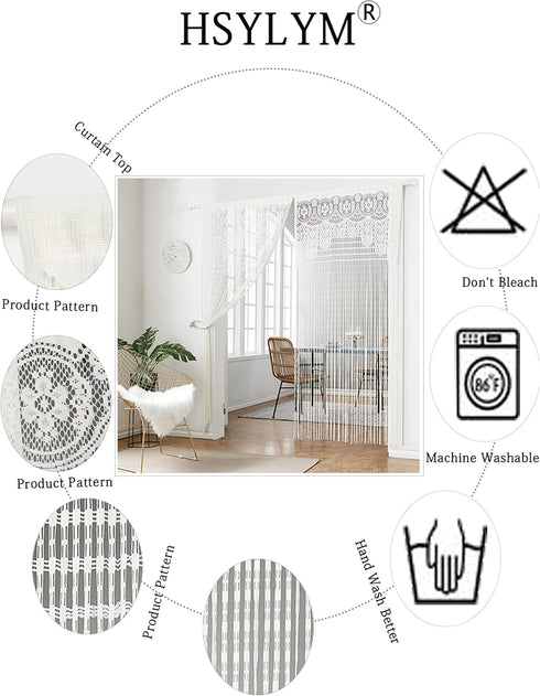 String Door Privacy Lace Curtain Macrame Boho Doorway Window Curtains for Wall Divider Windows Door Covers Decorative Room Separation (35×79in/90×...