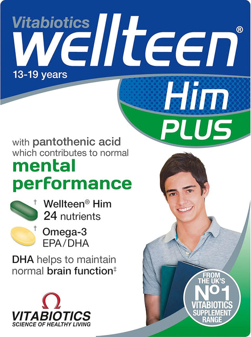 Wellteen Him Plus Omega-3 - Maximum Nutritional Support for Teenagers and Young Men Ages 13-19 - 56 Tablets and Capsules...