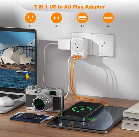 Australia New Zealand Power Adapter USB C, TESSAN Australia Power Plug Adapter with 4 Electrical Outlets 3 USB Ports (2 USB C), Power Adapter for ...