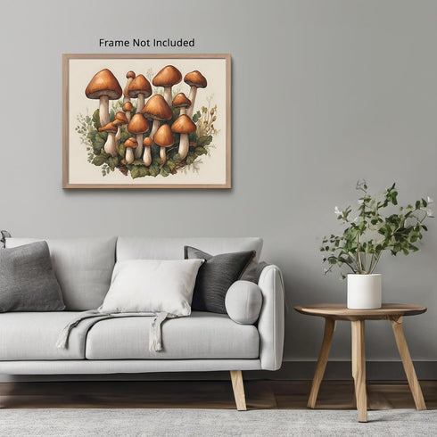 Posterizer 1 pcs- Brown mushrooms on a white background print-Floral Botanical Art-Kitchen & Bar Art- Gift for Men Women Entrepreneur Teens-Decor ...