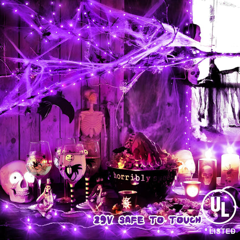 KNONEW Purple Halloween Lights Indoor Outdoor 60FT 180 LED String Light with 8 Lighting Modes, Timer Memory Function Plug in for Halloween Party H...