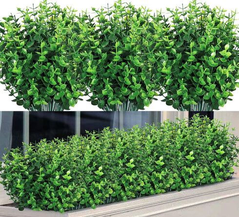 Ouddy Decor 8 Bundles Artificial Greenery Stems Fake Plants Outdoor UV Resistant Faux Plastic Boxwood for Kitchen Office Garden Porch Farmhouse Wi...