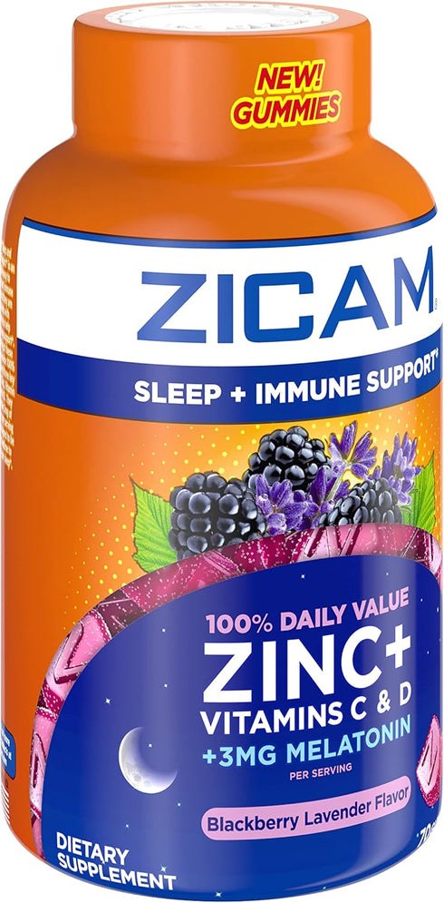 Zicam Sleep + Immune Support. Zinc, Gummy Supplement, Blackberry Lavender Flavor, Vitamin C and Vitamin D, 3mg Melatonin per serving, 70 Count...