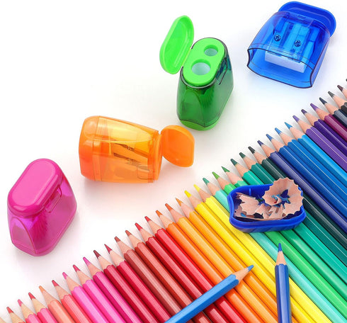 8 Pack Double Holes Pencil Sharpener Manual Pencil Sharpeners with Lid Pencil Sharpeners for Kids Plastic Pencil Sharpeners for School Office Home...