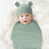 2 Sets Newborn Infant Swaddle Hat Infant Bear Ear Beanie Baby Receiving Blankets Newborn Swaddle Wrap Hospital Receiving Blankets for 0-6 Mouths U...