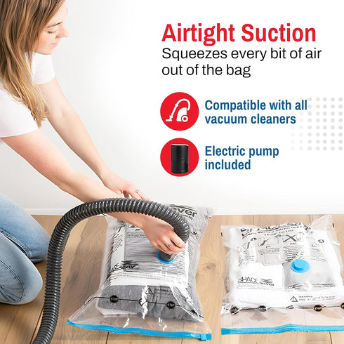5 Pack Small Vacuum Storage Bags for Comforters, Blankets & Clothes – Vacuum Sealed Compression Bags with Hand Pump – Space Saver Storage Bags for...