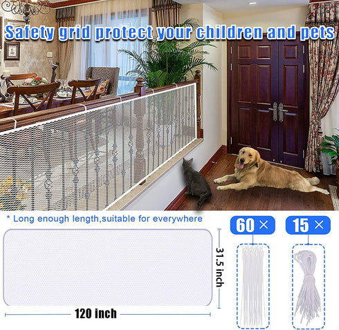 JIFTOK Baby Gate for Stairs, Banister Guard for Kids, Pets, Toys, 10ft L x 2.66 ft H, Mesh Netting Safety Net for Balcony Rail Stair, Stairway Net...