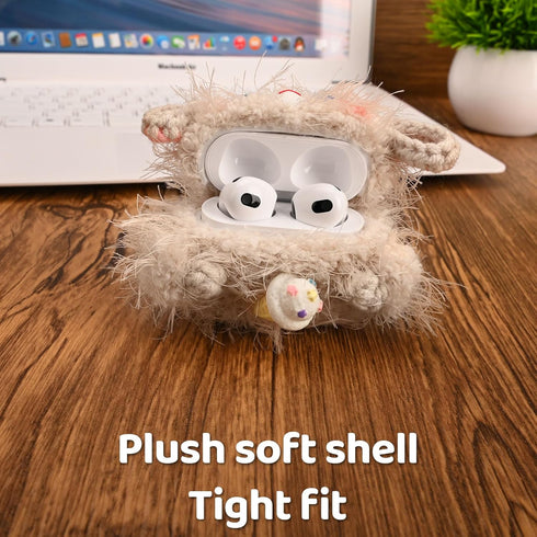 Plush Case Compatible with Apple Airpods 3,Handmade Knitted Cartoon Headphone Case,Rechargeable Headphone Headphone Case,Creative Funny Cute Knitt...