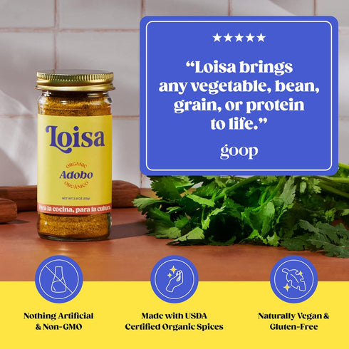 Loisa Adobo Seasoning, USDA Organic, Non-GMO, No-MSG, No Preservatives, No Artificial Coloring, No Artificial Flavors, 2.9oz, Pack of 1 (Adobo)...
