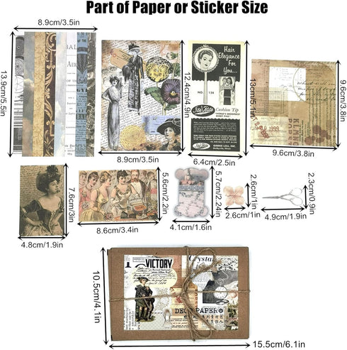 200 Pieces Vintage Ephemera Scrapbooking Supplies Pack for Journaling, Decoupage Paper Scrapbook Stickers Kit for Bullet Junk Journal Planners Col...