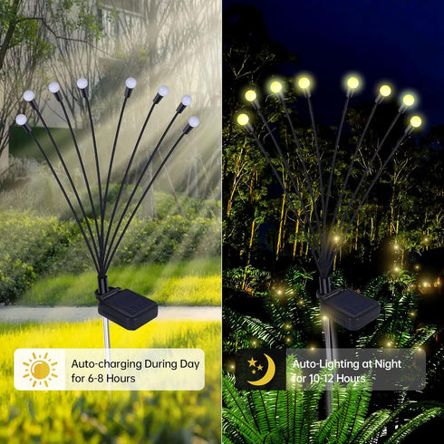 2 Pack Solar Garden Lights,Firefly Solar Powered Outdoor Waterproof Light,8 LEDs Solar Garden Decorative Light Pathway Patio Yard Lights,White, 2p...