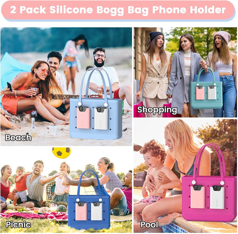 OUTXE 2 Pack Bogg Bag Phone Holder Compatible with All Bogg Bags, Silicone Cell Phone Holder Accessories for Bogg Bag, White and Pink Phone Case H...