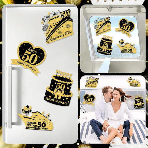 4 PCS Large 50th Anniversary Cruise Door Magnets Decorations Happy 50th Anniversary Cruise Ship Door Decor Magnetic Wedding Magnets Garage Refrige...