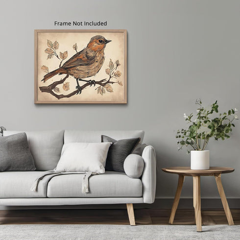 Posterizer 1 pcs- Brown bird on a tree with rustic background-Art for Animal Lovers-Floral Botanical Art- Gift for Men Women-Decor for Bedroom, Of...