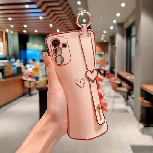 ZTOFERA Samsung Galaxy A15 5G Case with Wrist Strap,Luxury Cute Plating Edge Love Hearts Pattern for Girls Women, Finger Holder Kickstand Soft Sho...