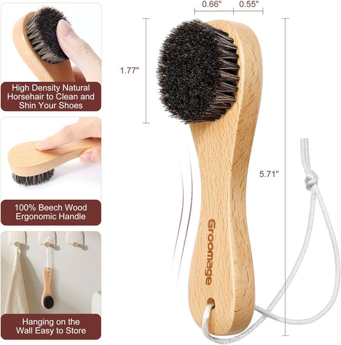 Shoe Brush, Shoe Cleaning Brush, Premium Horsehair Brush, Leather Cleaning Brush, Shoe Polish Brush, Perfect for Cleaning Leather, Boots, Suede, S...