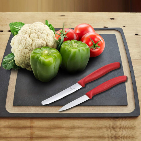 Victorinox Swiss Made Stainless Steel Kitchen Knife Set (2 Pcs) Straight Edge 8 cm and Wavy Edge 11cm Knives, Red, Kitchen Tools and Items | CB.6....