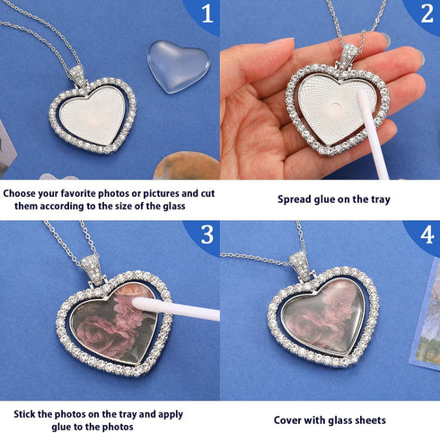 Hicarer 24 Pcs Rhinestone Pendant Trays Set Including 8 Heart Shape Double Sided Blank Pendant Charms with 16 Glass Domes Blank Discs Necklaces Ha...