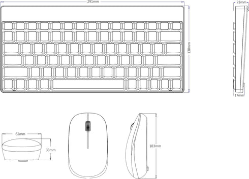Perixx PERIDUO-712B Wireless Mini Keyboard and Mouse Set, Black, US English Layout...