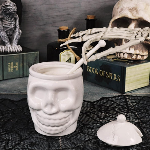 BELL BOOK AND CANDLE Sugar Skull Sugar Bowl With Bone Spoon - 12 Oz - Spooky Valentines Day Gifts, Goth Valentines Day Decor -Witchy Gifts, Goth G...