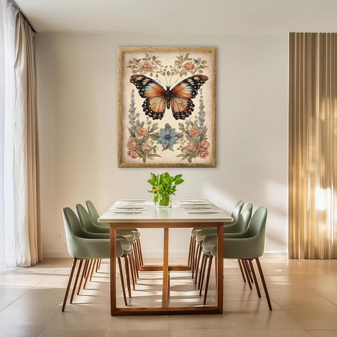 Posterizer 1 pcs- Orange butterfly with wild blue and red flowers-Art for Animal Lovers-Floral Botanical Art- Gift for Men Women Teens-Decor for ...