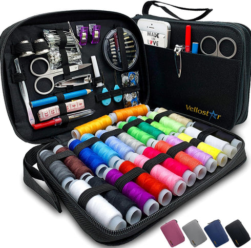 Vellostar Sewing Kit for Adults - A Portable Hand Needle and Thread Kit with Essential Sewing Supplies and Accessories for Small Clothing Repairs,...