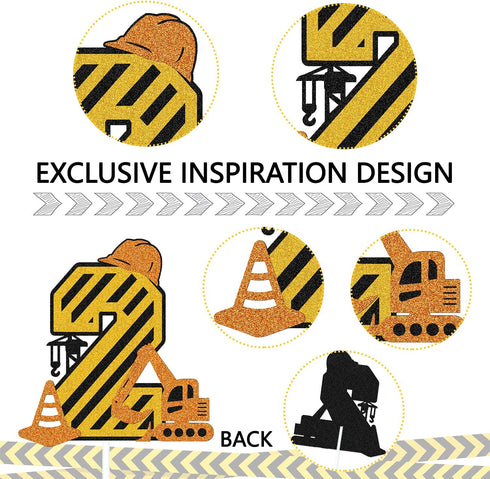 Construction 2nd Birthday Cake Topper for Kids Boy Girl Truck Excavator Forklift Dump Bulldozer Road Roller Engineering Themed Two Year Old Happy ...