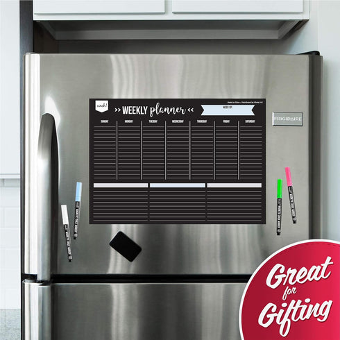 Cinch Magnetic Dry Erase Weekly Calendar Blackboard for Fridge 17"x12" - 4 Fine Tip Markers & Large Eraser w/Magnetic Weekly Planner for Fridge - ...