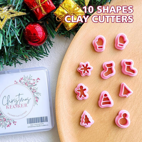Keoker Christmas Clay Cutters, Christmas Clay Cutters for Jewelry Making, 10 Clay Cutters Shapes Christmas, Christmas Tree Clay Cutter for Earring...
