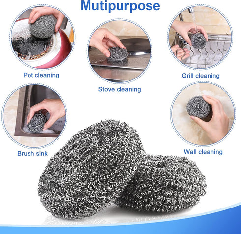 12Pack Upgraded Steel Wool Scrubbers by ovwo - Premium Stainless Steel Scrubber, Metal Scouring Pads, Steel Wool Pads, Kitchen Cleaner, Heavy Duty...